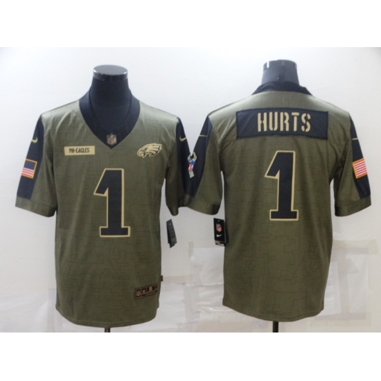 Men's Philadelphia Eagles #1 Jalen Hurts Nike Olive 2021 Salute To Service Limited Player Jersey - Ujersey