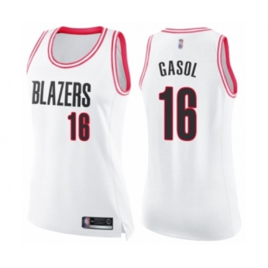 Women's Portland Trail Blazers #16 Pau Gasol Swingman White Pink Fashion Basketball Jersey - Ujersey