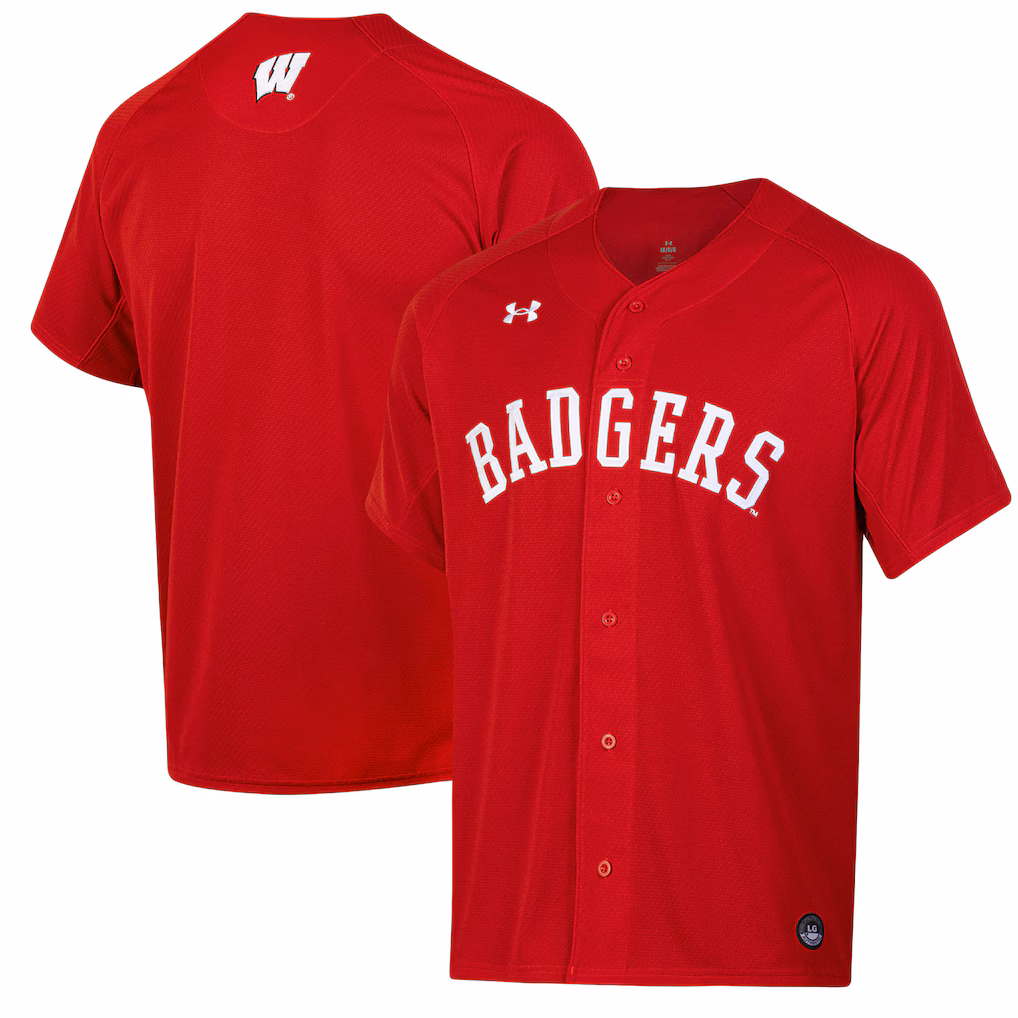 Men's Under Armour Red Wisconsin Badgers Replica Full-Button Baseball Jersey - Ujersey NHL