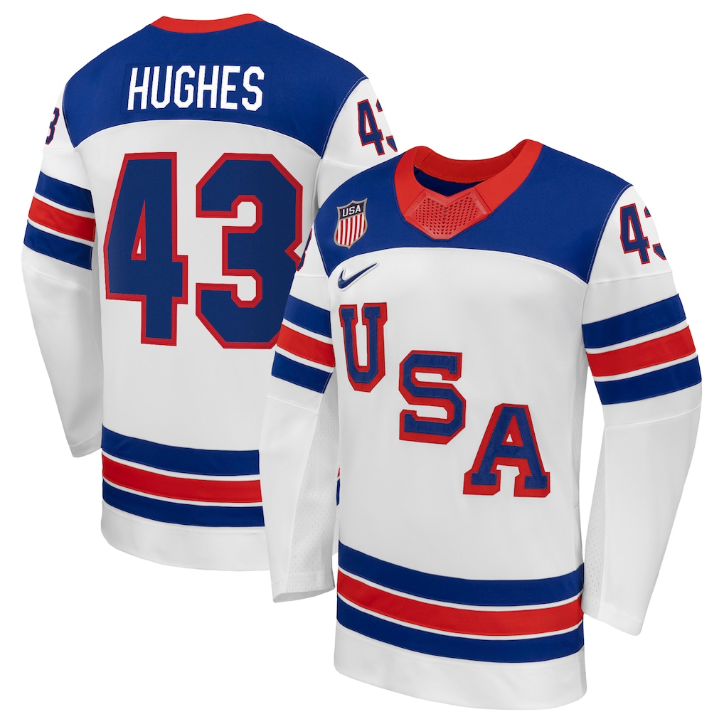 Men's Quinn Hughes Nike White US Hockey 2026 Away Replica Jersey - Ujersey Shop