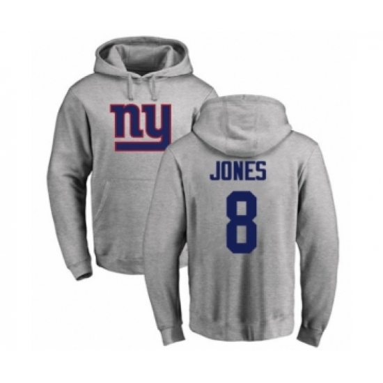 Football New York Giants #8 Daniel Jones Ash Name & Number Logo Pullover Hoodie - Ujersey
