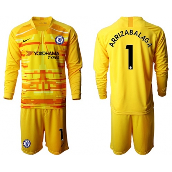 Chelsea #1 Arrizabalaga Yellow Goalkeeper Long Sleeves Soccer Club Jersey