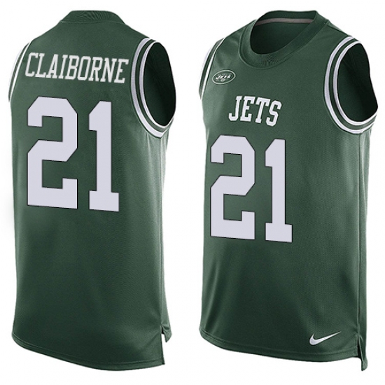 Men's Nike New York Jets #21 Morris Claiborne Limited Green Player Name & Number Tank Top NFL Jersey - Ujersey