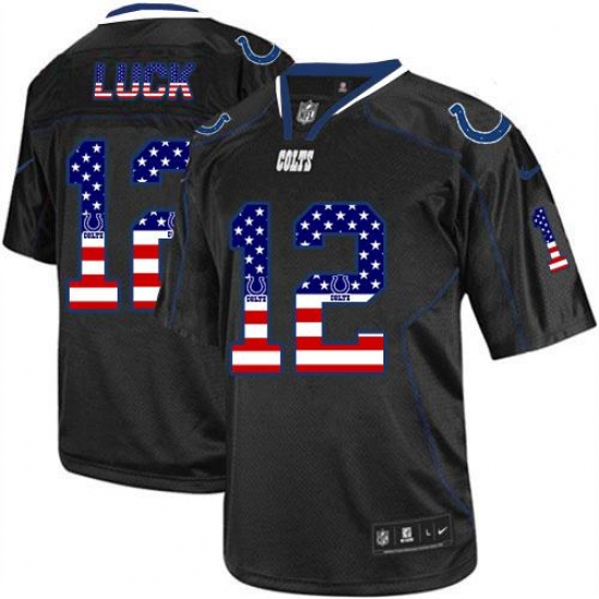 Men's Nike Indianapolis Colts #12 Andrew Luck Elite Black USA Flag Fashion NFL Jersey - Ujersey
