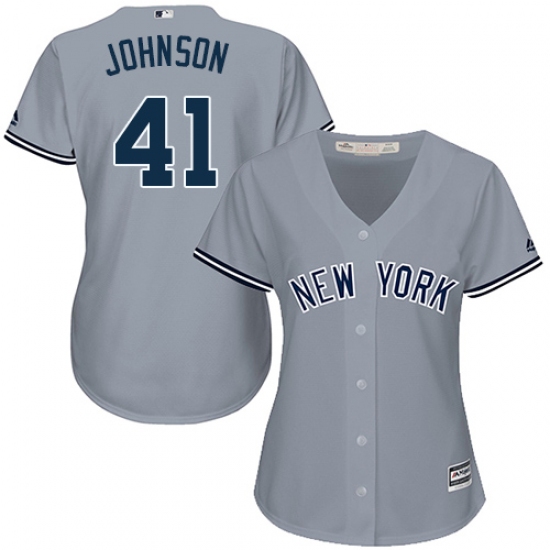 Women's Majestic New York Yankees #41 Randy Johnson Authentic Grey Road MLB Jersey - Ujersey