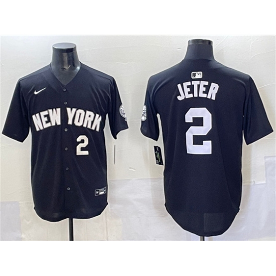Men's New York Yankees #2 Derek Jeter Black Limited Stitched Baseball Jersey - Ujersey