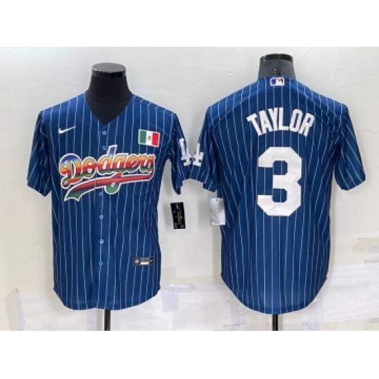 Men's Los Angeles Dodgers #3 Chris Taylor Rainbow Blue Red Pinstripe Mexico Cool Base Nike Jersey - Ujersey