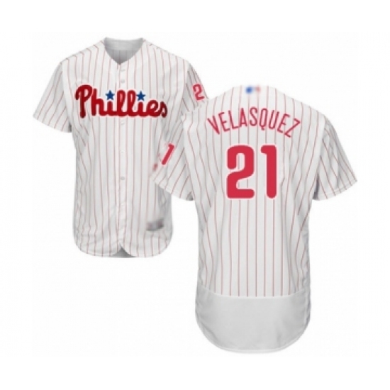 Men's Philadelphia Phillies #21 Vince Velasquez White Home Flex Base Authentic Collection Baseball Player Jersey - Ujersey