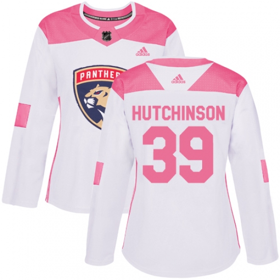 Women's Adidas Florida Panthers #39 Michael Hutchinson Authentic White Pink Fashion NHL Jersey - Ujersey