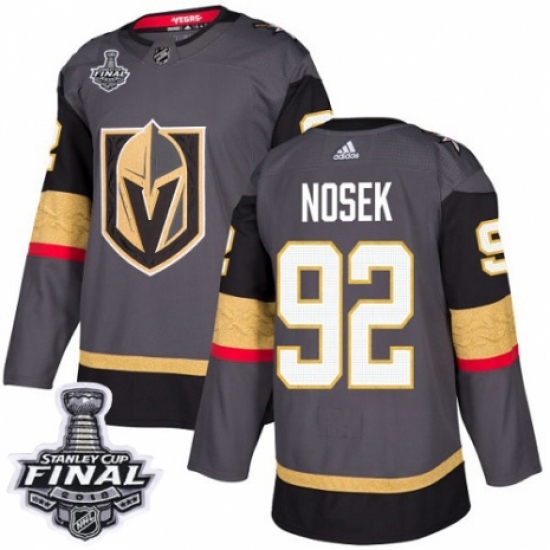 Men's Adidas Vegas Golden Knights #92 Tomas Nosek Premier Gray Home 2018 Stanley Cup Final NHL Jersey - Ujersey