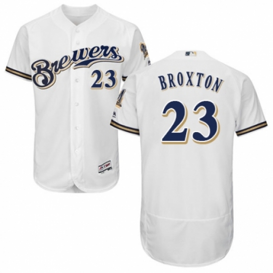 Men's Majestic Milwaukee Brewers #23 Keon Broxton Navy Blue Alternate Flex Base Authentic Collection MLB Jersey - Ujersey