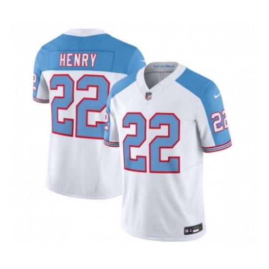 Men's Nike Tennessee Titans #22 Derrick Henry White Blue 2023 F.U.S.E. Vapor Limited Throwback Football Stitched Jersey - Ujersey