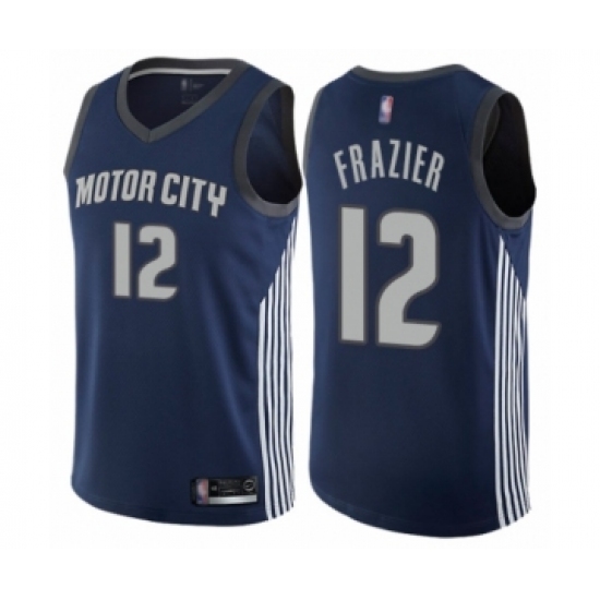 Men's Detroit Pistons #12 Tim Frazier Authentic Navy Blue Basketball Jersey - City Edition - Ujersey