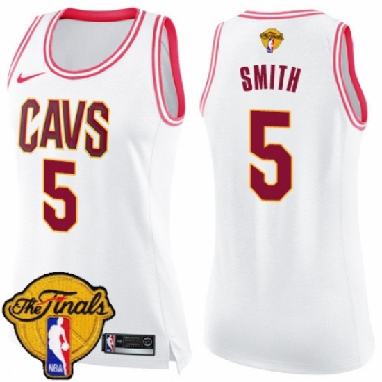 Women's Nike Cleveland Cavaliers #5 J.R. Smith Swingman White/Pink Fashion 2018 NBA Finals Bound NBA Jersey - Ujersey