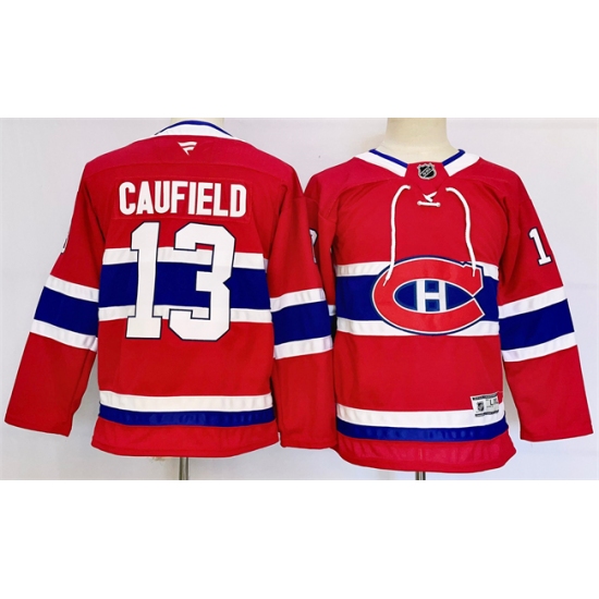 Youth Montreal Canadiens #13 Cole Caufield Red 2024-25 Stitched Jersey - Ujersey