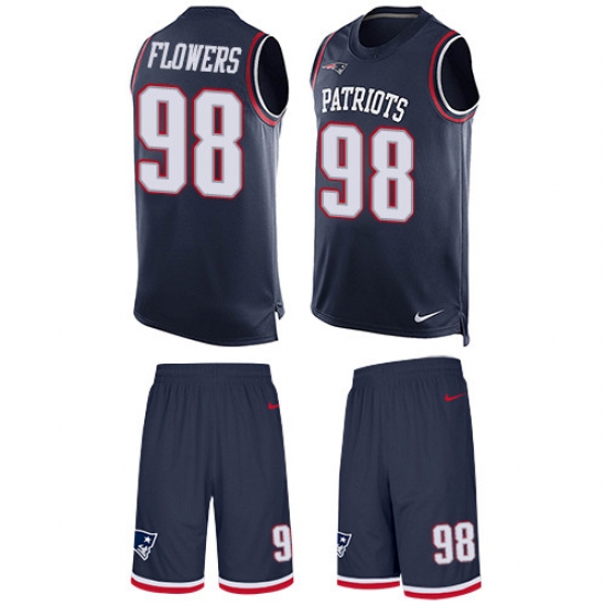 Men's Nike New England Patriots #98 Trey Flowers Limited Navy Blue Tank Top Suit NFL Jersey - Ujersey