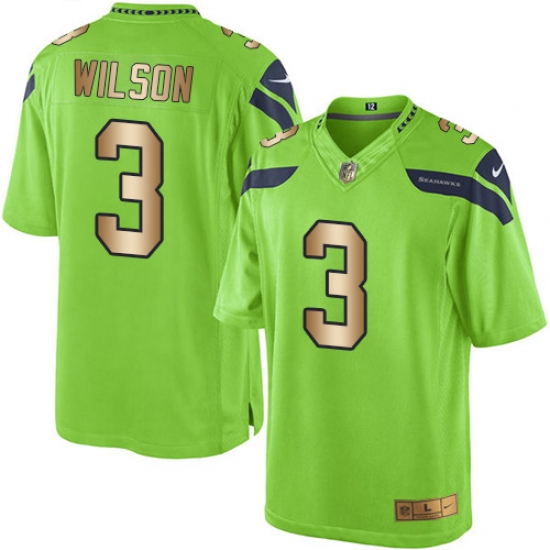Men's Nike Seattle Seahawks #3 Russell Wilson Limited Green/Gold Rush NFL Jersey - Ujersey