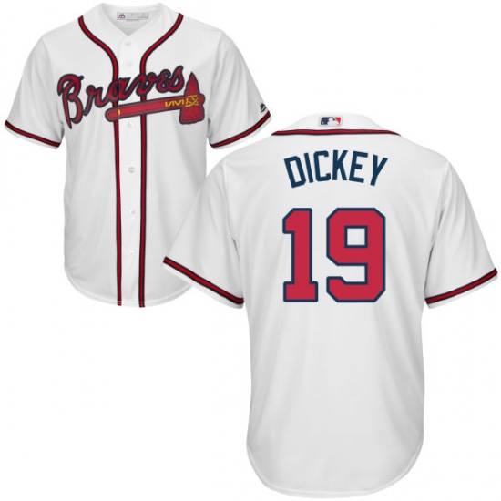 Youth Majestic Atlanta Braves #19 R.A. Dickey Authentic White Home Cool Base MLB Jersey - Ujersey