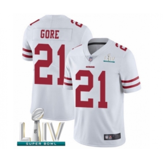 Men's San Francisco 49ers #21 Frank Gore White Vapor Untouchable Limited Player Super Bowl LIV Bound Football Jersey - Ujersey
