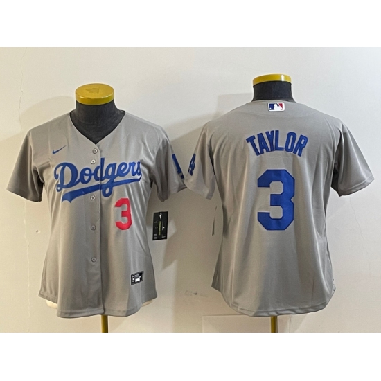 Women's Los Angeles Dodgers #3 Chris Taylor Number Grey Cool Base Stitched Nike Jersey - Ujersey