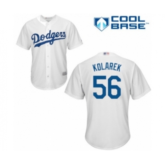 Youth Los Angeles Dodgers #56 Adam Kolarek Authentic White Home Cool Base Baseball Player Jersey - Ujersey