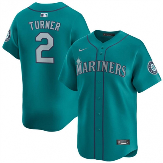 Men's Seattle Mariners #2 Justin Turner Aqua Alternate Limited Stitched jersey - Ujersey