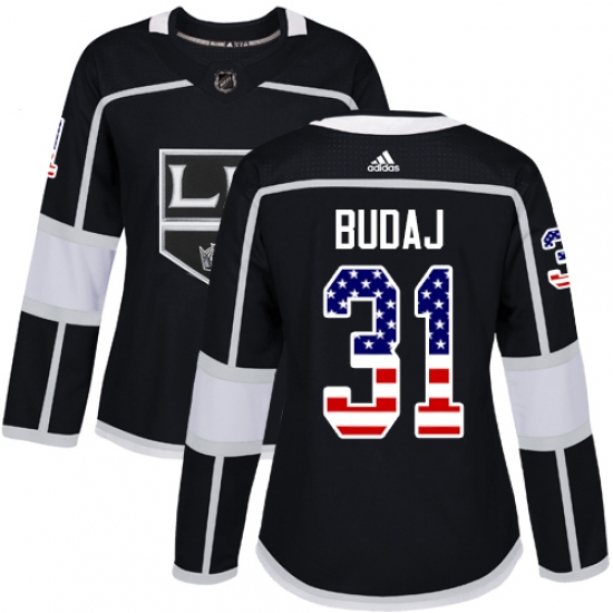 Women's Adidas Los Angeles Kings #31 Peter Budaj Authentic Black USA Flag Fashion NHL Jersey - Ujersey