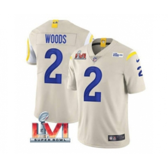 Men's Los Angeles Rams #2 Robert Woods Bone 2022 Super Bowl LVI Vapor Limited Stitched Jersey - Ujersey