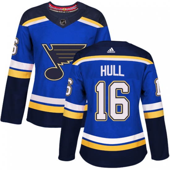 Women's Adidas St. Louis Blues #16 Brett Hull Authentic Royal Blue Home NHL Jersey - Ujersey