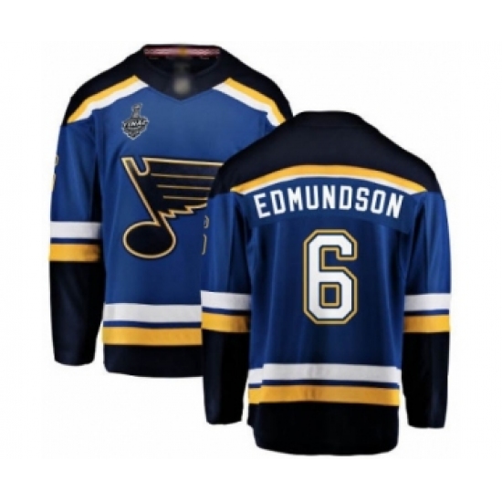 Men's St. Louis Blues #6 Joel Edmundson Fanatics Branded Royal Blue Home Breakaway 2019 Stanley Cup Final Bound Hockey Jersey - Ujersey
