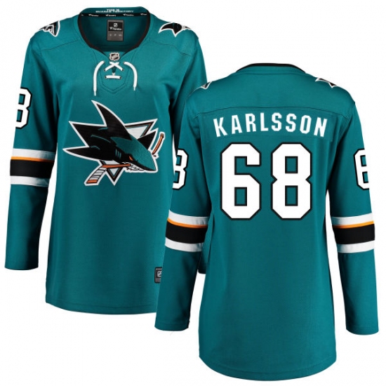 Women's San Jose Sharks #68 Melker Karlsson Fanatics Branded Teal Green Home Breakaway NHL Jersey - Ujersey