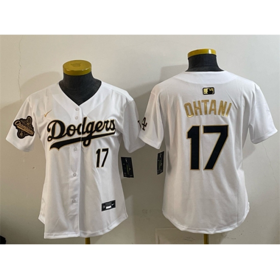 Youth Los Angeles Dodgers #17 Shohei Ohtani White Gold 2025 World Series Champions Limited Stitched Baseball Jersey - Ujersey