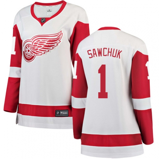 Women's Detroit Red Wings #1 Terry Sawchuk Authentic White Away Fanatics Branded Breakaway NHL Jersey - Ujersey