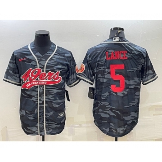 Men's San Francisco 49ers #5 Trey Lance Grey Camo With Patch Cool Base Stitched Baseball Jersey - Ujersey