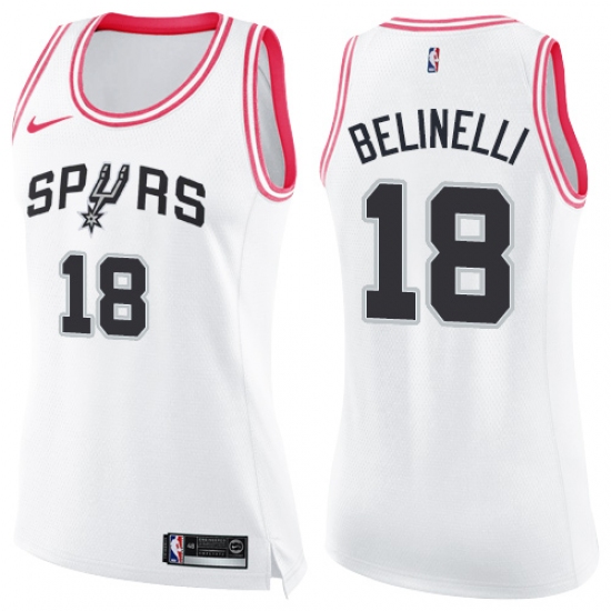 Women's Nike San Antonio Spurs #18 Marco Belinelli Swingman White Pink Fashion NBA Jersey - Ujersey