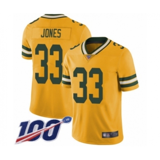 Men's Green Bay Packers #33 Aaron Jones Limited Gold Rush Vapor Untouchable 100th Season Football Jersey - Ujersey