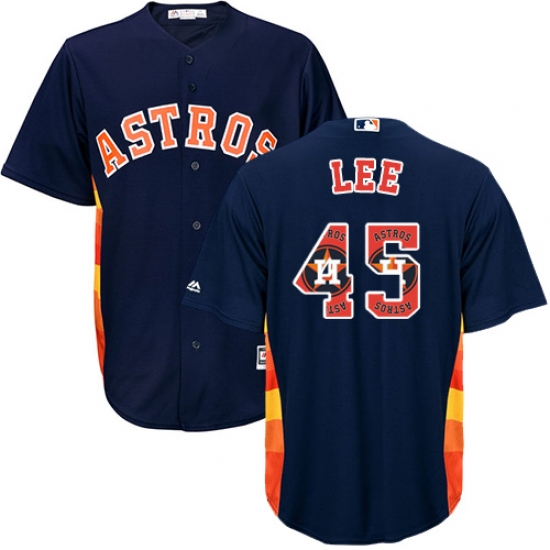 Men's Majestic Houston Astros #45 Carlos Lee Authentic Navy Blue Team Logo Fashion Cool Base MLB Jersey - Ujersey