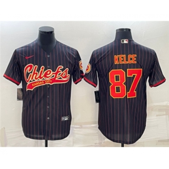 Men's Kansas City Chiefs #87 Travis Kelce Black With Patch Cool Base Stitched Baseball Jersey - Ujersey
