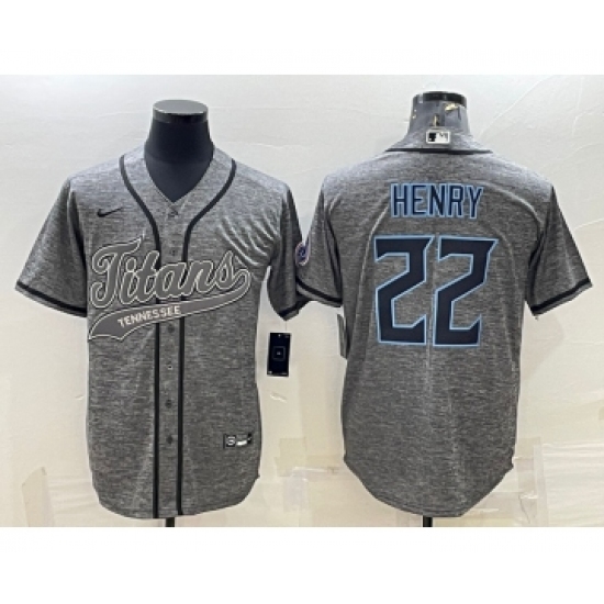 Men's Tennessee Titans #22 Derrick Henry Grey Gridiron With Patch Cool Base Stitched Baseball Jersey - Ujersey