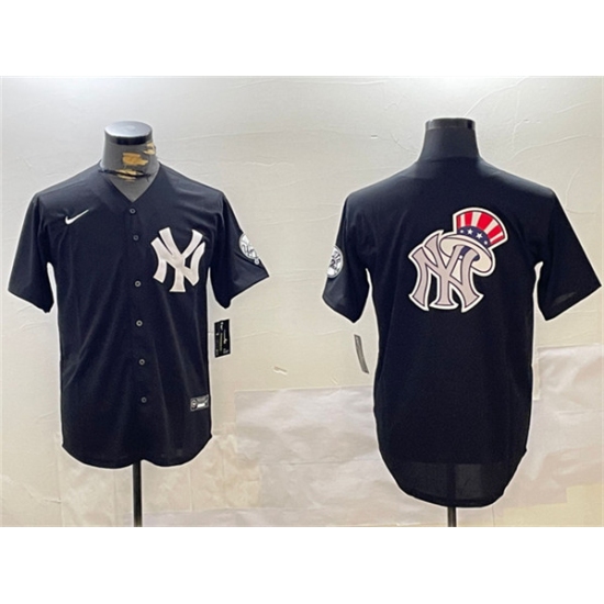 Men's New York Yankees Team Big Logo Black With Cool Base Stitched Baseball Jersey - Ujersey