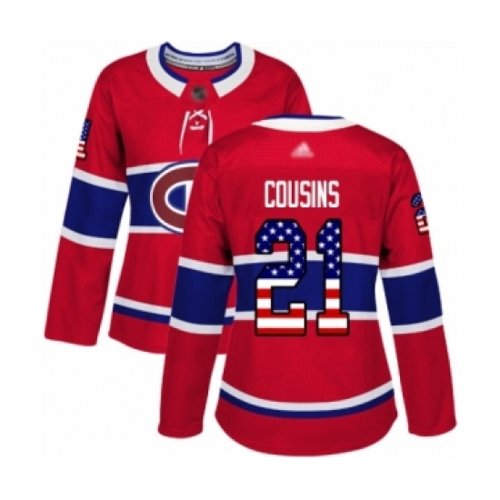Women's Montreal Canadiens #21 Nick Cousins Authentic Red USA Flag Fashion Hockey Jersey - Ujersey