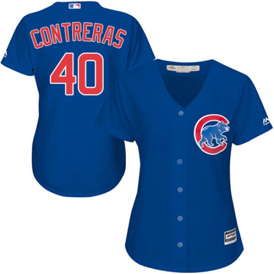Women's Majestic Chicago Cubs #40 Willson Contreras Authentic Royal Blue Alternate MLB Jersey - Ujersey