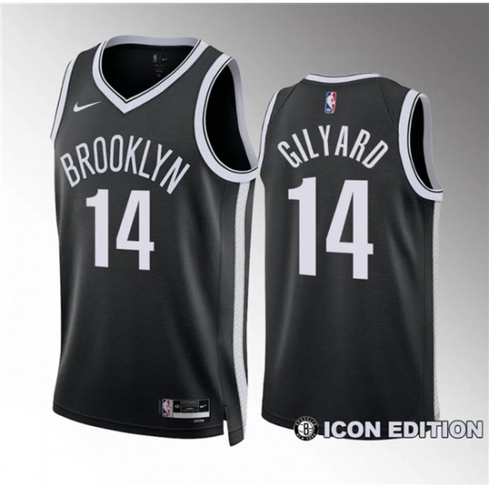 Men's Brooklyn Nets #14 Jacob Gilyard Black Draft Icon Edition Stitched Basketball Jersey - Ujersey