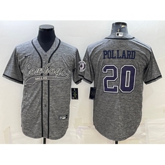 Men's Dallas Cowboys #20 Tony Pollard Grey Gridiron With Patch Cool Base Stitched Baseball Jersey - Ujersey
