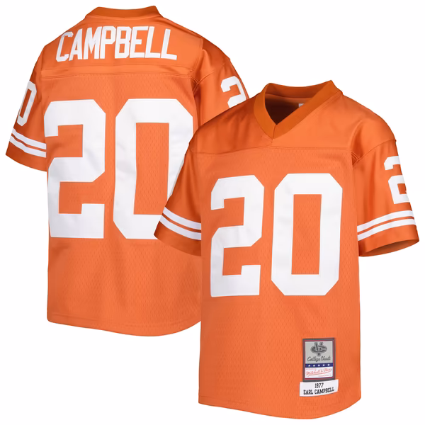 Youth Mitchell & Ness Earl Campbell Texas Orange Texas Longhorns Throwback Jersey - Ujersey