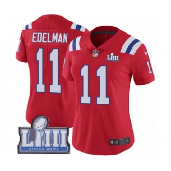 Women's Nike New England Patriots #11 Julian Edelman Red Alternate Vapor Untouchable Limited Player Super Bowl LIII Bound NFL Jersey - Ujersey