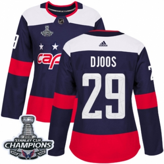 Women's Adidas Washington Capitals #29 Christian Djoos Authentic Navy Blue 2018 Stadium Series 2018 Stanley Cup Final Champions NHL Jersey - Ujersey