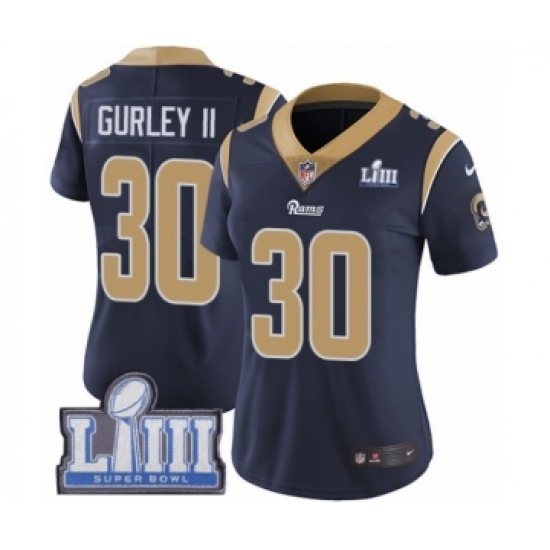 Women's Nike Los Angeles Rams #30 Todd Gurley Navy Blue Team Color Vapor Untouchable Limited Player Super Bowl LIII Bound NFL Jersey - Ujersey