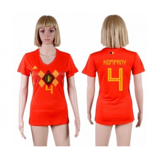 Women's Belgium #4 Kompany Red Home Soccer Country Jersey
