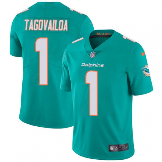 Youth Miami Dolphins #1 Tua Tagovailoa Aqua Green Team Color Stitched Vapor Untouchable Limited Jersey - Ujersey
